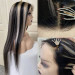 Ash Grey Highlights on Black Hair Straight Lace Front Wig