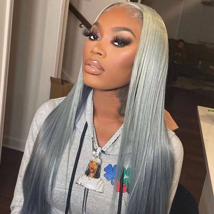 Lace front silver/grey wig 12” Grey Human Hair Wig 13x4 HD Lace Frontal Wig Colored Human  main image 2