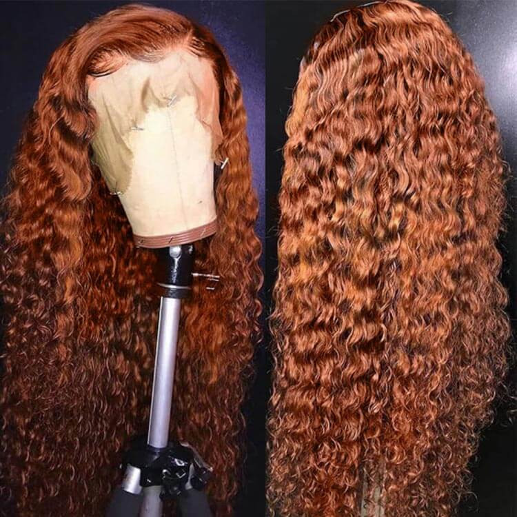 Light Auburn Deep Wave 13x4 Transparent Lace Front Wig  display picture 1