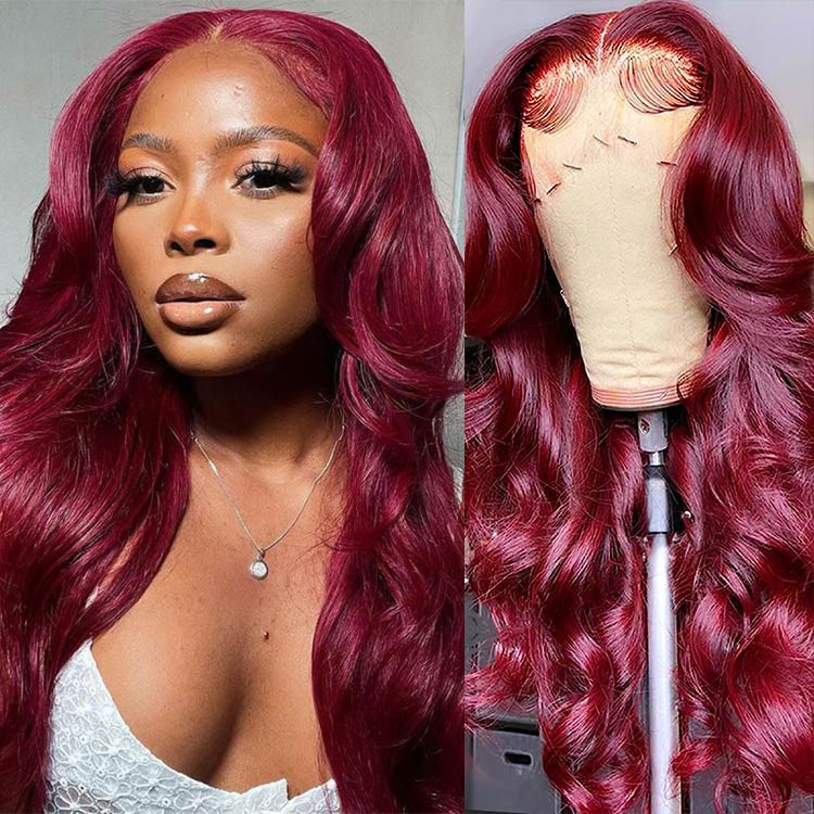 Burgundy Hair Color Lace Front Wig Body Wave Colored Wigs  display picture 1