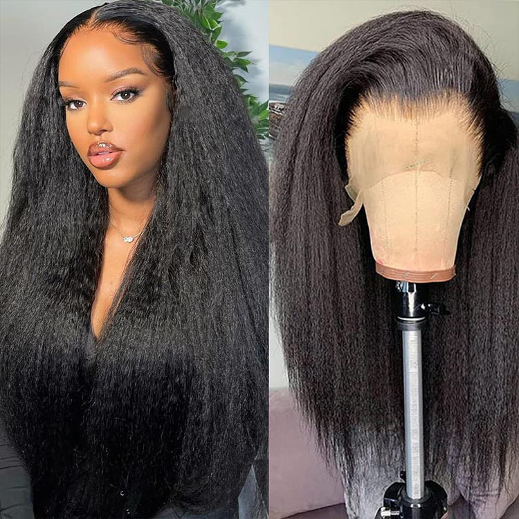 16-36inch Kinky Straight Wigs Yaki Straight Human Hair Lace Front