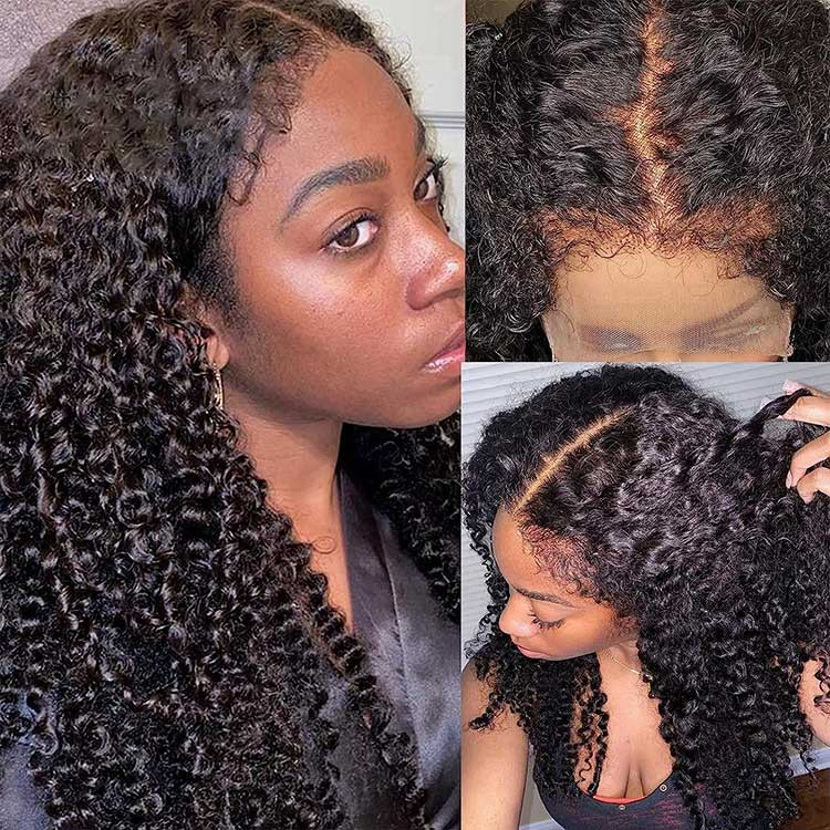 Human Hair 4C Kinky Edge Deep Wave Lace Front Wig Super Natural 4C Edges Water Wave Wig Lace Front Wig With  main image 3