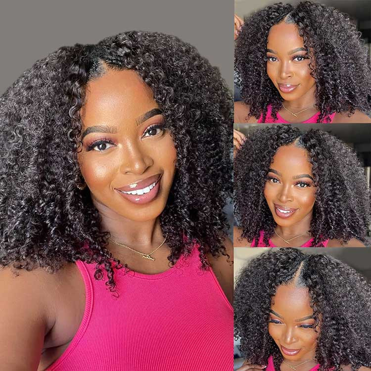 Peruvian curly u part wig with closure Kinky Straight U Part Wig Brazilian Human Hair Wig Curly U  main image 4