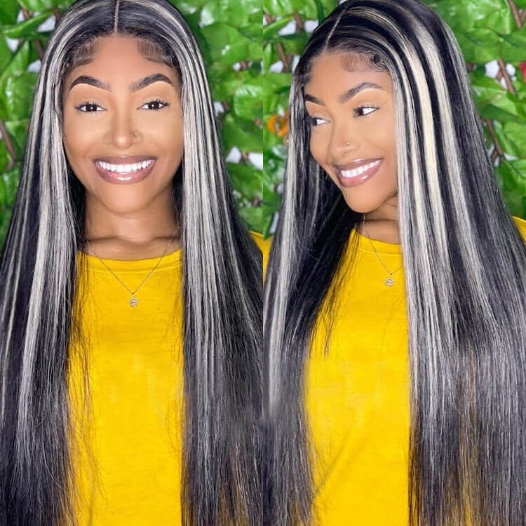 Black Wig with Blonde Highlights P#1b/613 Highlight Wig 