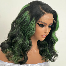 Mermaid Beauty Waves black/light green Wig Money Piece Highlights Body Wave Lace Wigs With Green  main image 2