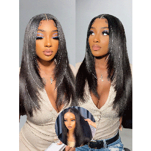 Straight Layered Wig Human Hair Glueless Lace Front Wigs  display picture 1