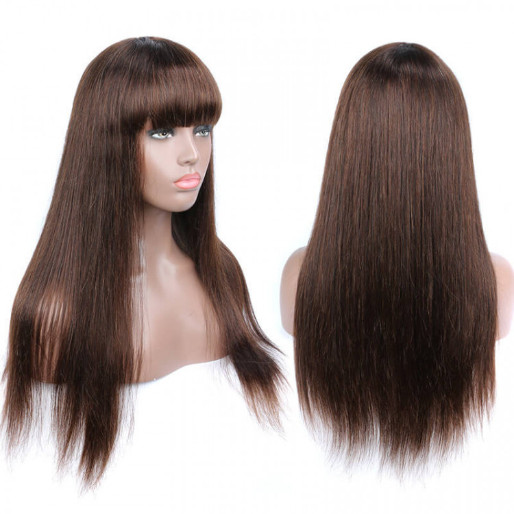Brown Colored Straight Human Hair Wigs With Bang -Asteriahair