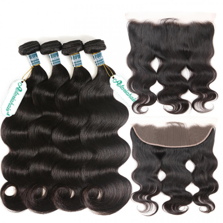 Best Selling Malaysian Body Wave Hair Bundles 4 Bundles With 13X4 Lace  Frontal In Stock -Asteriahair