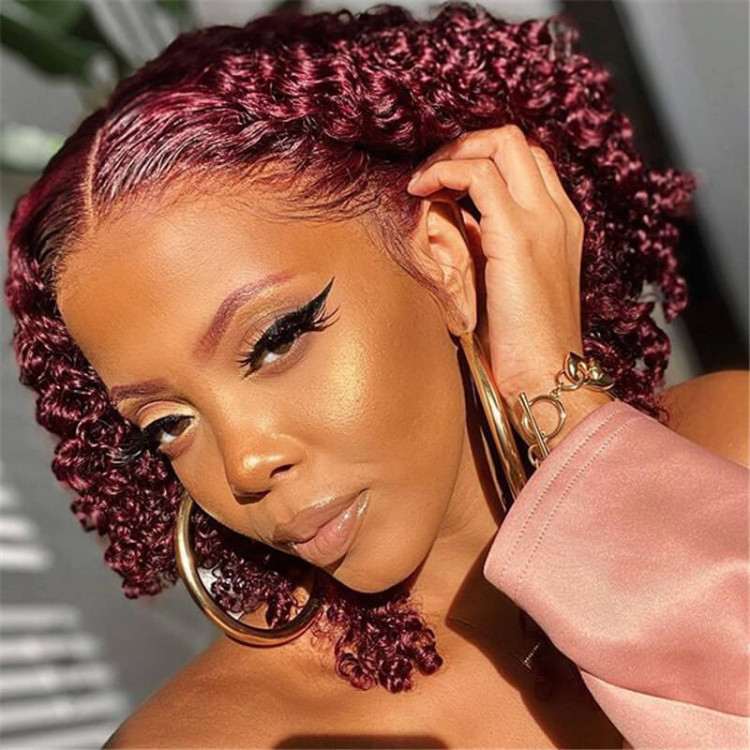 99j Hair Color Curly Hair Lace Front Wig -Asteriahair