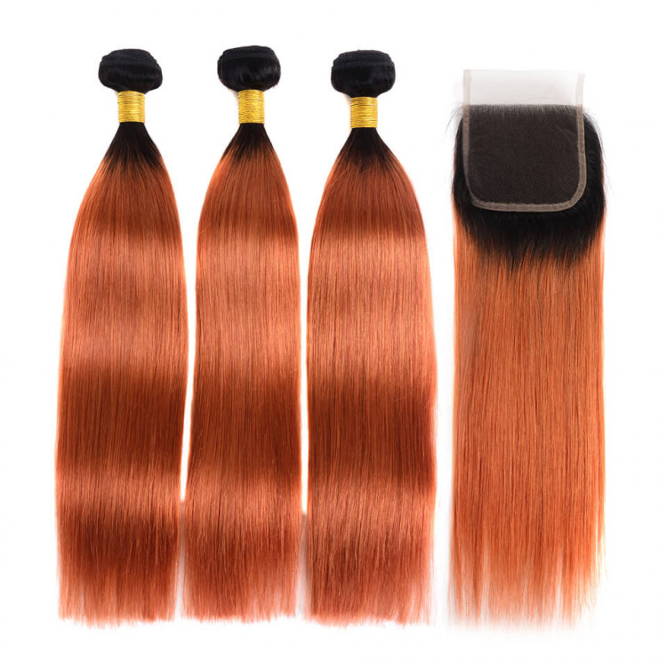1b/350 Hair Color Brazilian Straight Bundles With Closure -Asteriahair