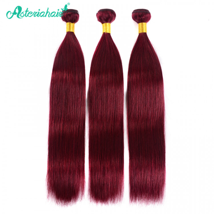 Burgundy Color Straight Hair Weave 3 Bundles Pre-colored Hair -Asteriahair