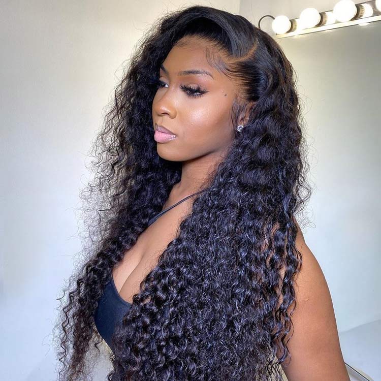Deep Wave Lace Front Wigs Natural Black Hair