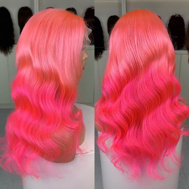 Pink Ombre Lace Front Wig Body Wave 13x4 Trasparent Lace
