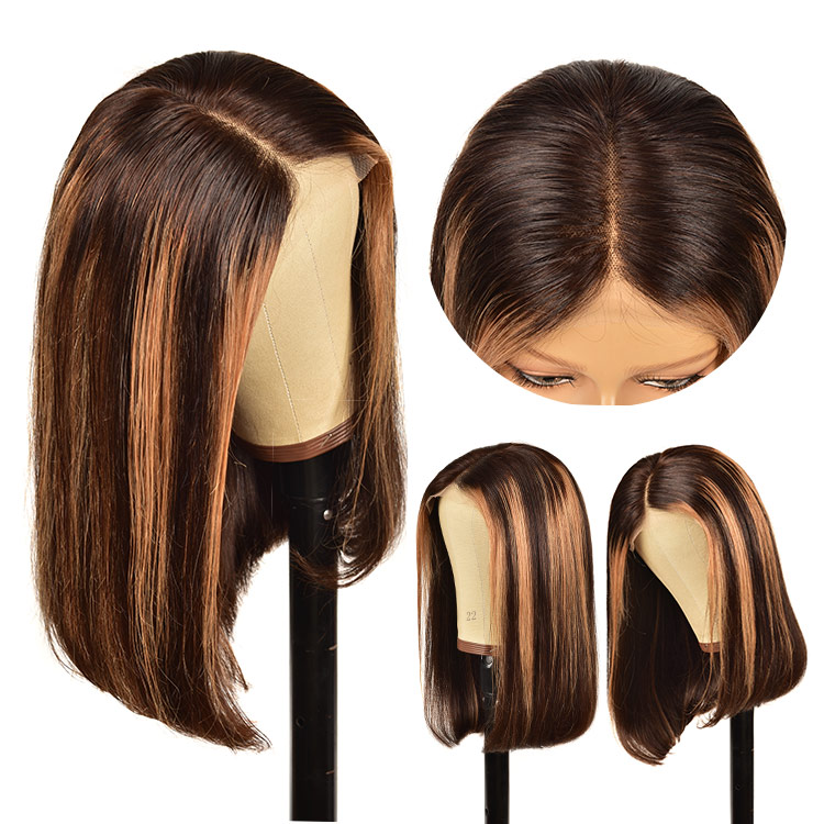 Black bob wig with highlights