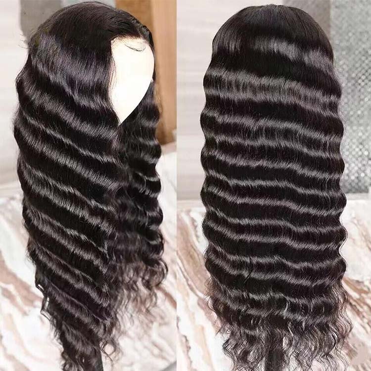 Natural Black Crimped Hair Lace Wigs