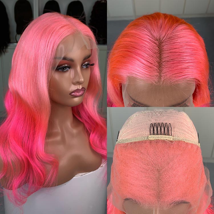 Pink Ombre Lace Front Wig Body Wave 13x4 Trasparent Lace
