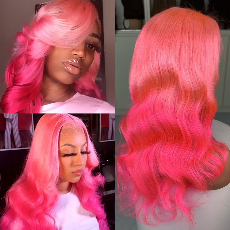 Pink Ombre Lace Front Wig Body Wave 13x4 Trasparent Lace