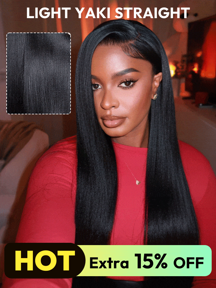 Light Yaki Straight Glueless LayerCut Drawstring Lace Front Wig - Silk Press C Part Wigs