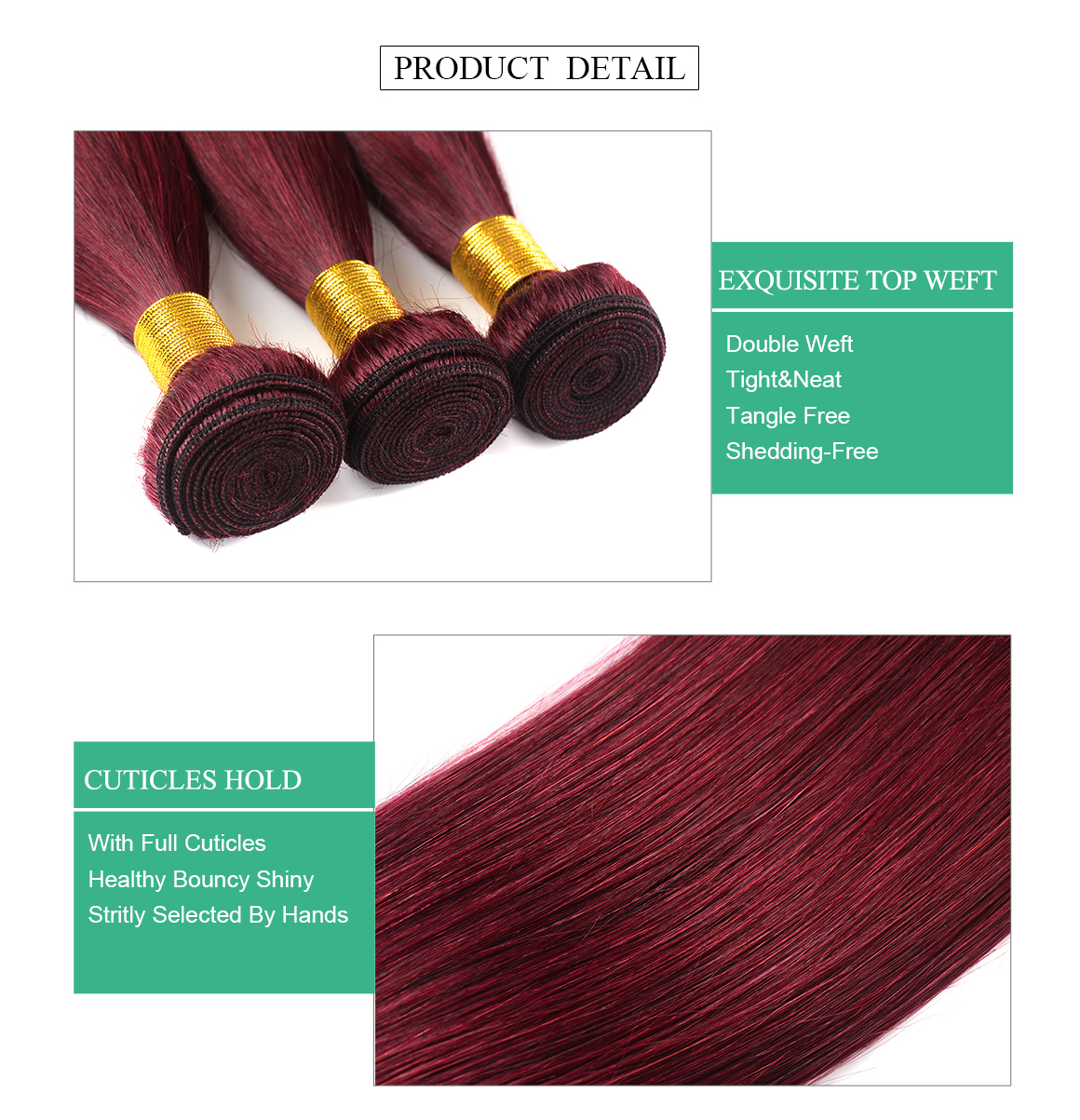 Burgundy Color Straight Hair Weave 3 Bundles Pre-colored Hair -Asteriahair