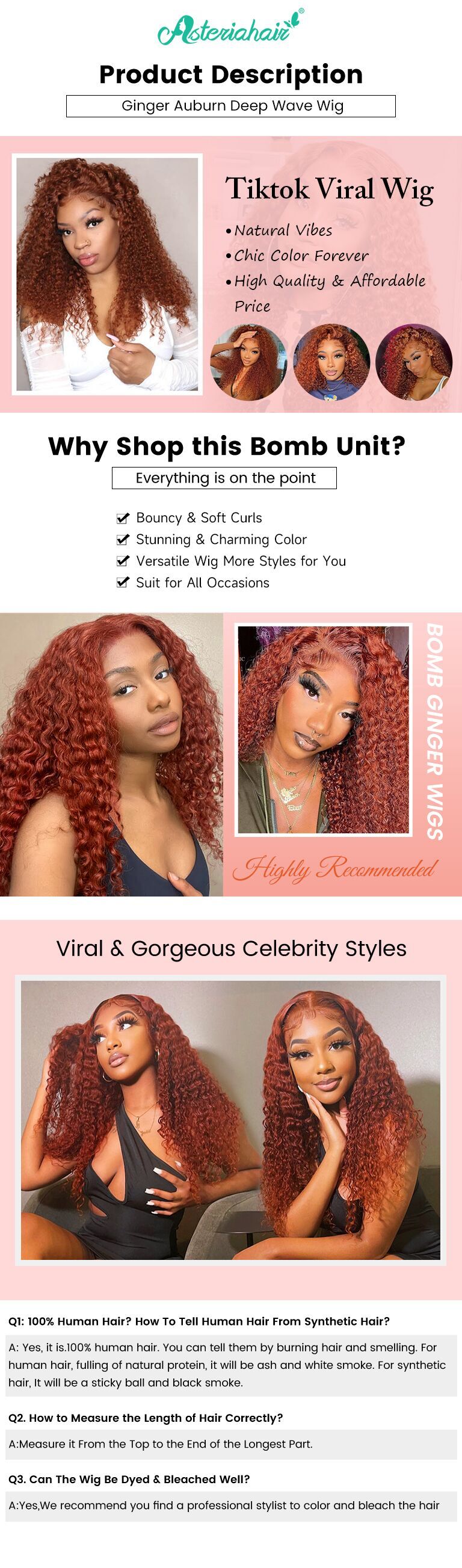 Ginger Auburn Deep Wave 13x4 Transparent Lace Front Wig